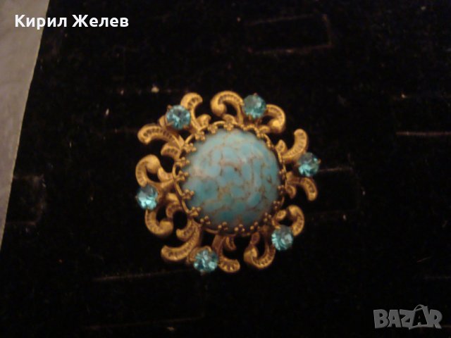 ТЮРКОАЗЕНА БЕЛ ЕПОК СКЪПОЦЕННА БРОШКА БРОНЗ ПОЗЛАТА 20-те ГОДИНИ със САПФИР КРИСТАЛИ 10072, снимка 5 - Други - 30665988