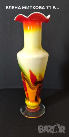Красива многоцветна ваза от художествено стъкло-ръчна изработка, снимка 2 - Вази - 51704859