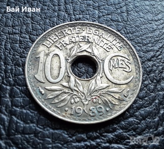 Стара монета 10 сантима 1939 г. Франция-топ !, снимка 3 - Нумизматика и бонистика - 42211533