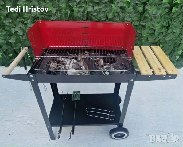 Градинско барбекю на колела, емайлирана стомана, 4 степени + Подарък 3 прибора