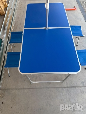 чадър и сгъваема маса с табуретки, снимка 3 - Градински мебели, декорация  - 51462939