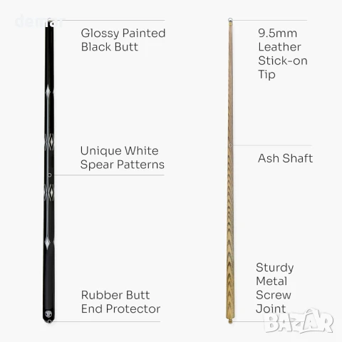 Щека за снукър/билярд Jonny 8 Ball WHITE SPEAR 145 см, 2 части, връх 9,5 мм, снимка 4 - Други спортове - 51419269