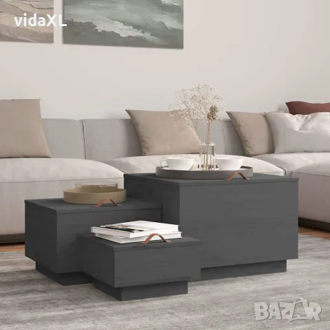 vidaXL Кутии за съхранение с капаци 3 бр сиви борова дървесина масив, снимка 2 - Кутии за съхранение - 56147949
