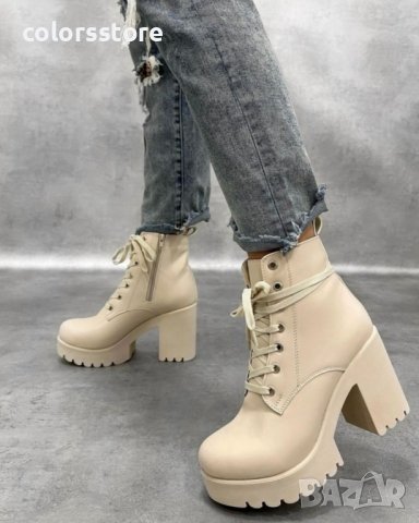 Боти на ток - бежова кожа - TB2