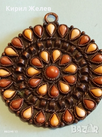 Етнографски медальон в ориенталски стил с мъниста в кафяво и жълто 17930, снимка 7 - Колиета, медальони, синджири - 52548200