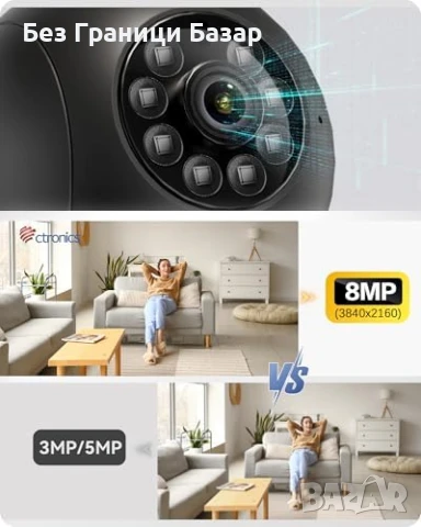 Нова 4K 8MP AI Камера за Наблюдение, 360° PTZ, 5GHz Wi-Fi, Авто Проследяване, снимка 2 - IP камери - 50636628
