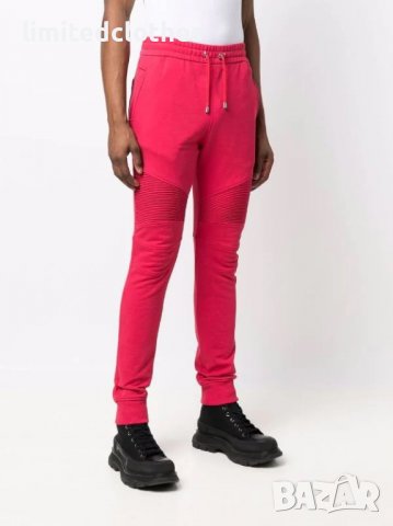 BALMAIN Red Ribbed Panel Logo Print Мъжко Долнище Анцуг size S и M