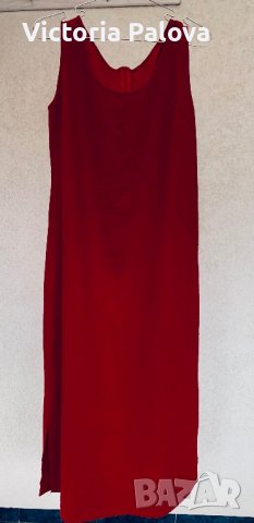 Тъмночервена дълга рокля лен, снимка 1 - Рокли - 44279330