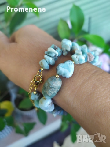 Колие от естествен Ларимар,Лунен камък,Седеф,Сугилит, снимка 4 - Колиета, медальони, синджири - 47349177