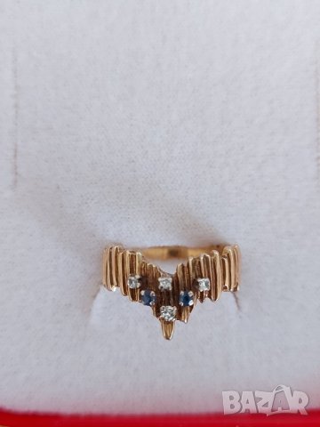  Старинен златен пръстен с брилянти и сапфири, снимка 2 - Пръстени - 32102572