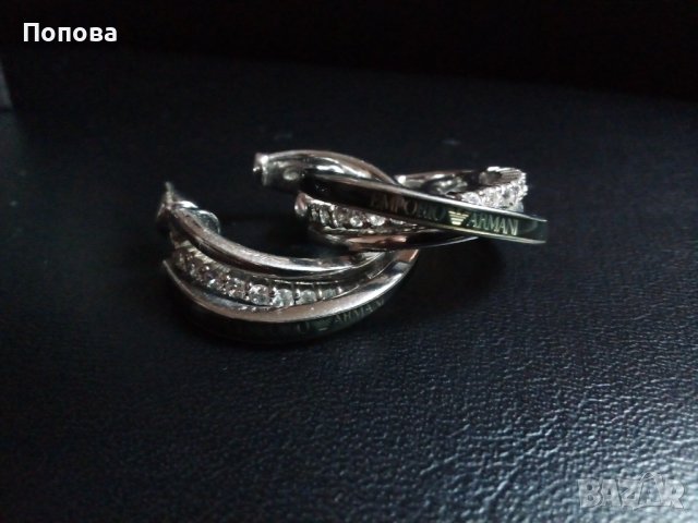 "Emporio Armani "оригинал масивни сребърни обеци с циркони , снимка 9 - Обеци - 39426874