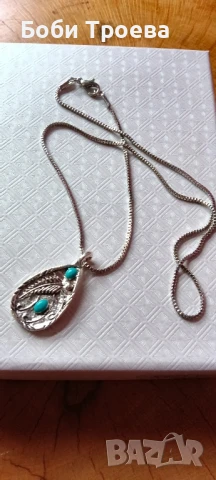 Бохо ретро колие с висулка с тюркоаз-неръждаена стомана ,стандартно закопчаване!