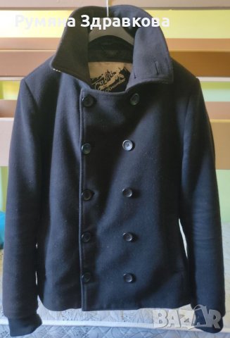 Наситено черно мъжко палто L размер