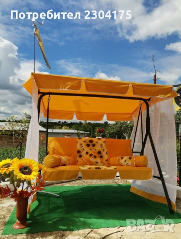 Комплект тапицерия за градинска люлка тройка -основни елементи- сенник и седалка с облегалка мека ча, снимка 2 - Градински мебели, декорация  - 54114828