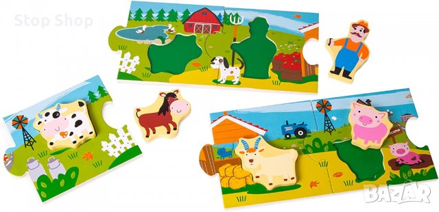 Small Foot Painted Wood Puzzle Farm/Дървен голям пъзел , снимка 2 - Игри и пъзели - 37045122