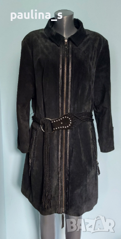 Манто ”Ulla Popken” / естествен велур и кожа / голям размер , снимка 2 - Палта, манта - 16951950