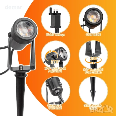 LED градинско осветление Leadleds, 23 метра, 6 х 3W, 3000K топло бяло, IP65, снимка 3 - Външни лампи - 51167619