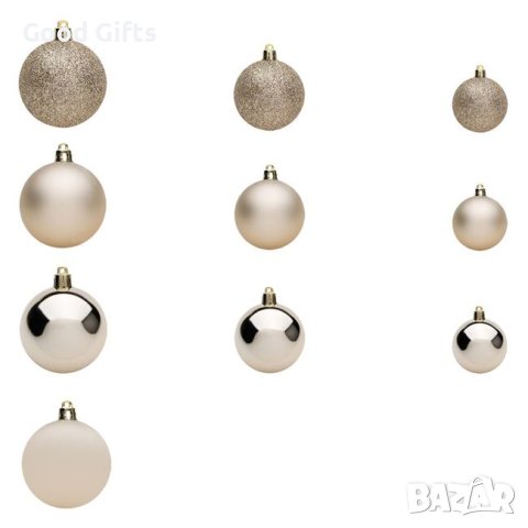 44 броя Комплект Коледни топки, цвят Шампанско в 3 размера, снимка 2 - Други стоки за дома - 42672218