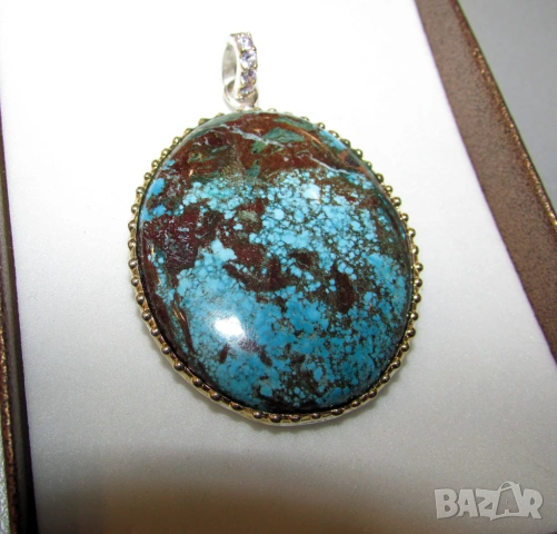 925 сребърно колие с голям тюркоаз 60 карата
