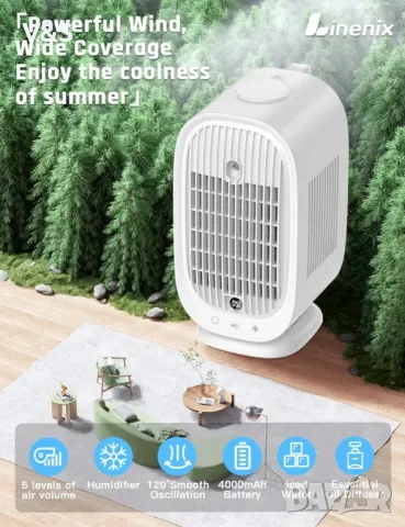 Преносим климатик, мини климатик, 4-в-1 изпарителен въздушен охладител, преносим на батерия!!!, снимка 5 - Климатици - 48801920