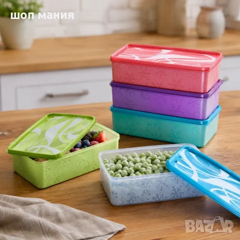 Правоъгълен контейнер за храна, 2 литра, с капак – за хладилник и фризер