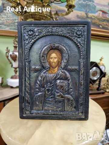 Прекрасна антикварна сребърна икона- Маркировки Сертификат , снимка 1