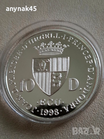 Сребро 10 динера 1998г. Андора, снимка 4 - Нумизматика и бонистика - 53906169