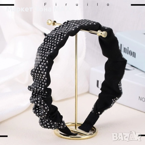 Модерна широка кадифена диадема тип лента за глава с бляскави кристали в 3 варианта , снимка 4 - Аксесоари за коса - 52864141