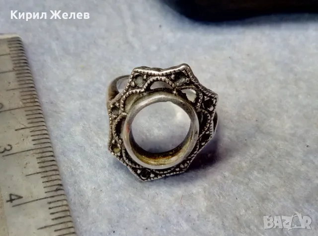 СТАР АЖУРЕН РетроАРТ СРЕБЪРЕН ПРЪСТЕН СРЕБРО 925 с ГНЕЗДА За ИНКРУСТИРАНЕ на СКЪПОЦЕННИ КАМЪНИ 41693, снимка 14 - Пръстени - 50023452
