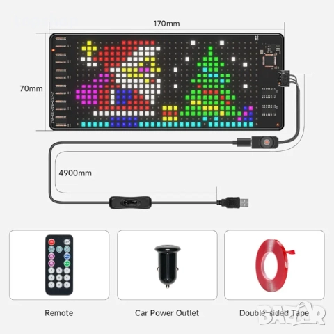 Нов проверен LED Matrix Panel ► Гъвкав Водоустойчив Програмируем Екран IP65 16 х 32 pxl 70 x 173 mm , снимка 5 - Части и Платки - 52476100