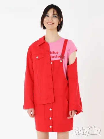 100% памук! Къса червена рокля с презрамки. Дънков сукман, снимка 1