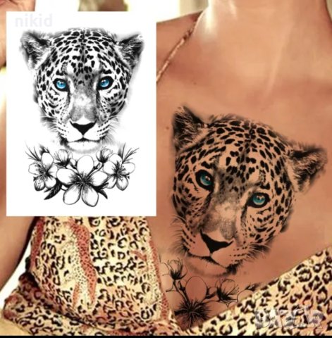 Пума с цветя временна татуировка татос татус Tattoo