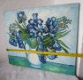 Ириси 40х50 см, Сини цветя, картина, irises oil on canvas painting, снимка 6