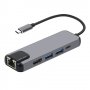 USB Хъб Type C - HDMI Lan RJ45 Digital One SP01140 + USB3.0 - 2 + Type C 5in1 Гигабит Лан Метален, Р, снимка 1 - Друга електроника - 31179901