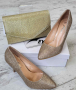 Официални златисти дамски обувки на ток, снимка 1 - Дамски обувки на ток - 36516250