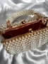Дамска чанта ръчна изработка от перли цвят шампанско , снимка 3