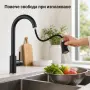 Черен кухненски смесител с изтеглящ се чучур, висок дизайн 38 см, гъвкав обхват и лесен монтаж, снимка 2