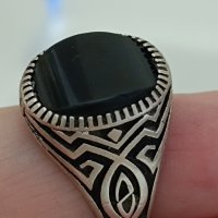 Красив сребърен пръстен маркиран Черен ахат #63В, снимка 1 - Пръстени - 44383206