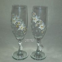 Двойка чаши за бяло вино White flowers, снимка 2 - Чаши - 31935306