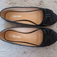 Черни ниски обувки тип пантофка / балерина с панделка, снимка 3 - Дамски елегантни обувки - 37399848