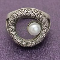 Красив сребърен пръстен с перла и камъни #61МН, снимка 6 - Пръстени - 44404257