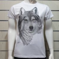 Страхотна нова мъжка тениска с дигитален печат Бял Вълк, Серия Вълци, снимка 1 - Тениски - 29104349