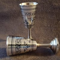 Сребърни сребро с позлата и ниело чифт руски перфектни чашки чаша, снимка 2 - Антикварни и старинни предмети - 39567516