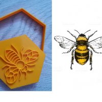 Пчела печат с резец шестоъгълник пластмасов форма фондан тесто бисквитки, снимка 1 - Форми - 29957261