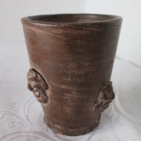Стара чаша керамика, с театрални маски и печати, снимка 3 - Други - 31812702