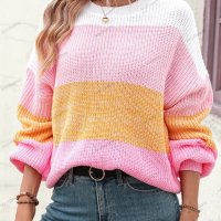 Дамски моден пуловер с цветни блокове, 3цвята - 023, снимка 12 - Блузи с дълъг ръкав и пуловери - 42305738