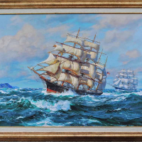 "Ноктюрно", морски пейзаж с платноход, картина, снимка 3 - Картини - 32552126