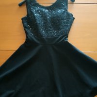 Черна рокля с пайети, снимка 2 - Рокли - 30371459
