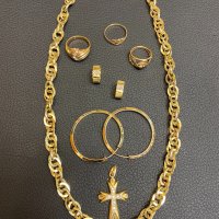 Златни обеци халки кръст ланец пръстен 14 карата 585 златни zlato prasten obeci gold 