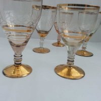 Ретро стъклени чаши с позлата гравирани , снимка 3 - Антикварни и старинни предмети - 29996600